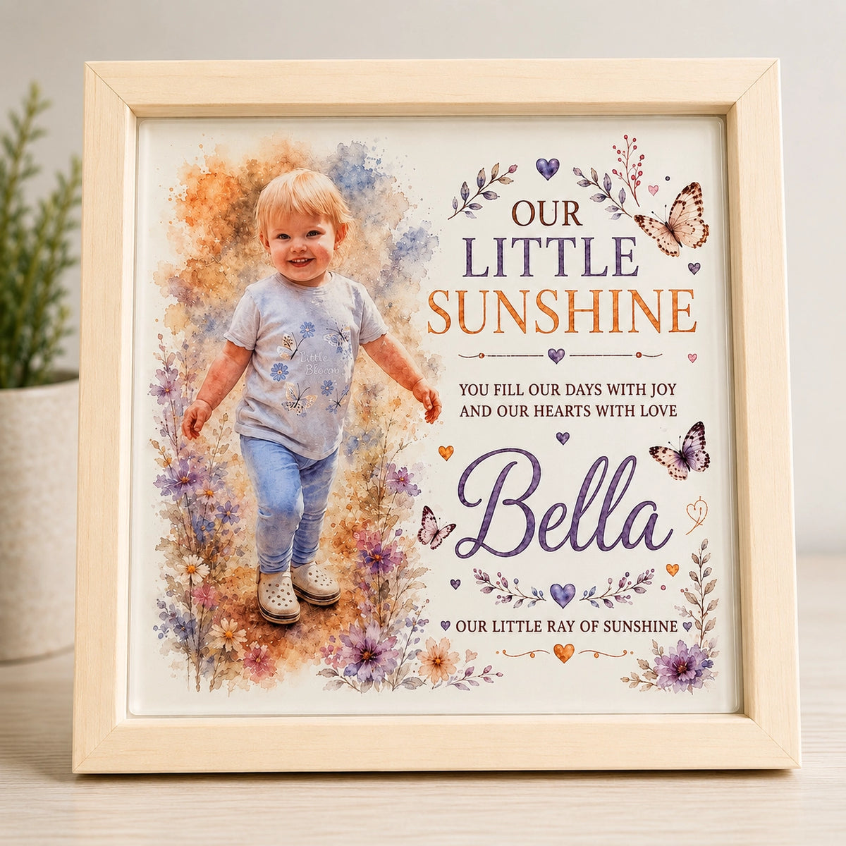 Personalised Watercolour Glass Portrait – 20 × 20 cm