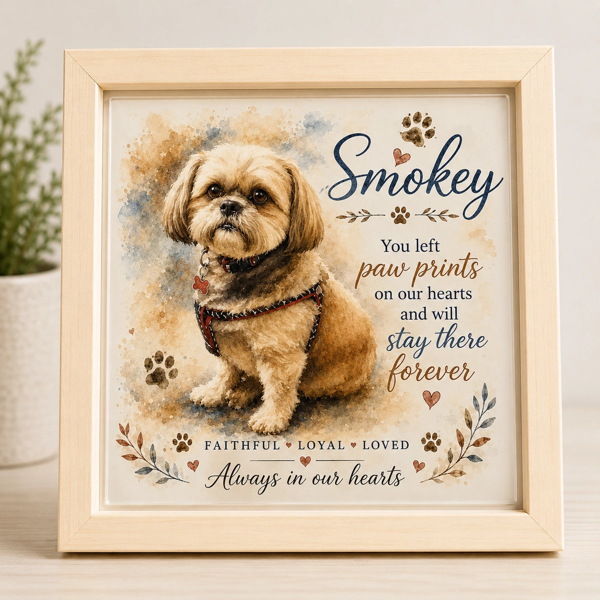 Personalised Watercolour Glass Portrait – 20 × 20 cm