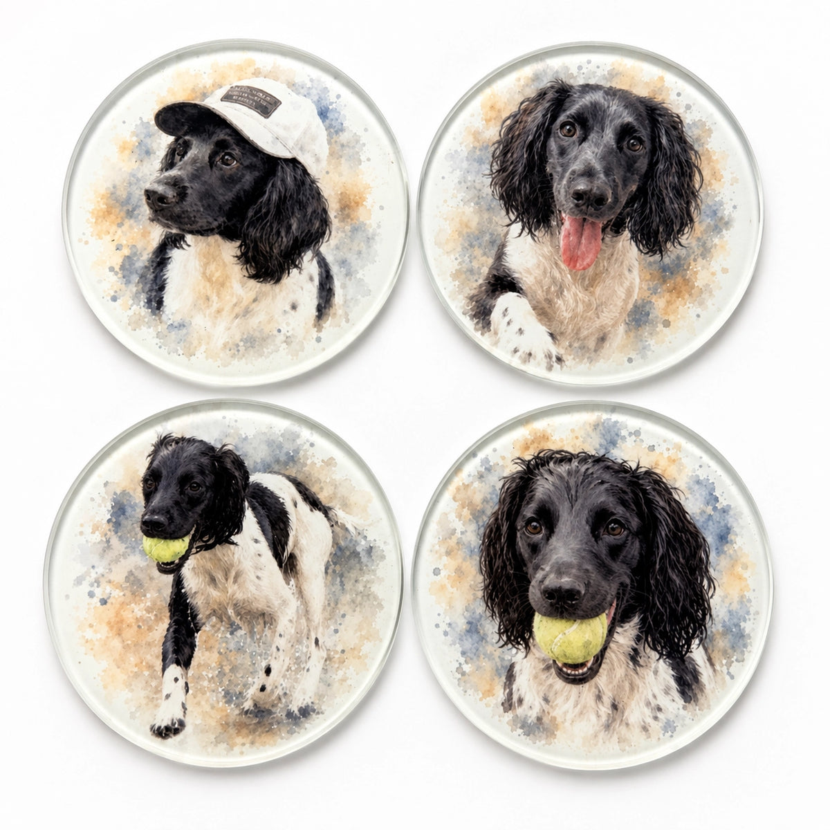 Personalised Pet Watercolour Glass Coasters – Set of 4