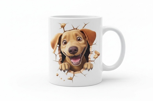 Funny Dog Burst Through Wall Mug Mockup