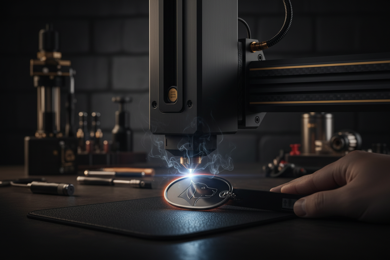 Laser engraving machine in action