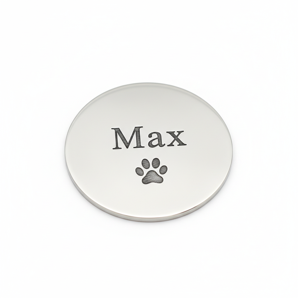 Stainless steel disc with engraved text